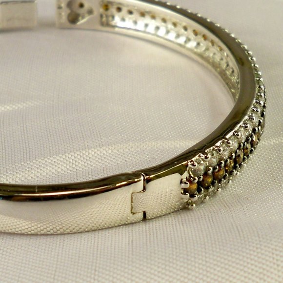 New Champagne Cubic Zirconias Silver Designer Cuff Necklace - Picture 4 of 9